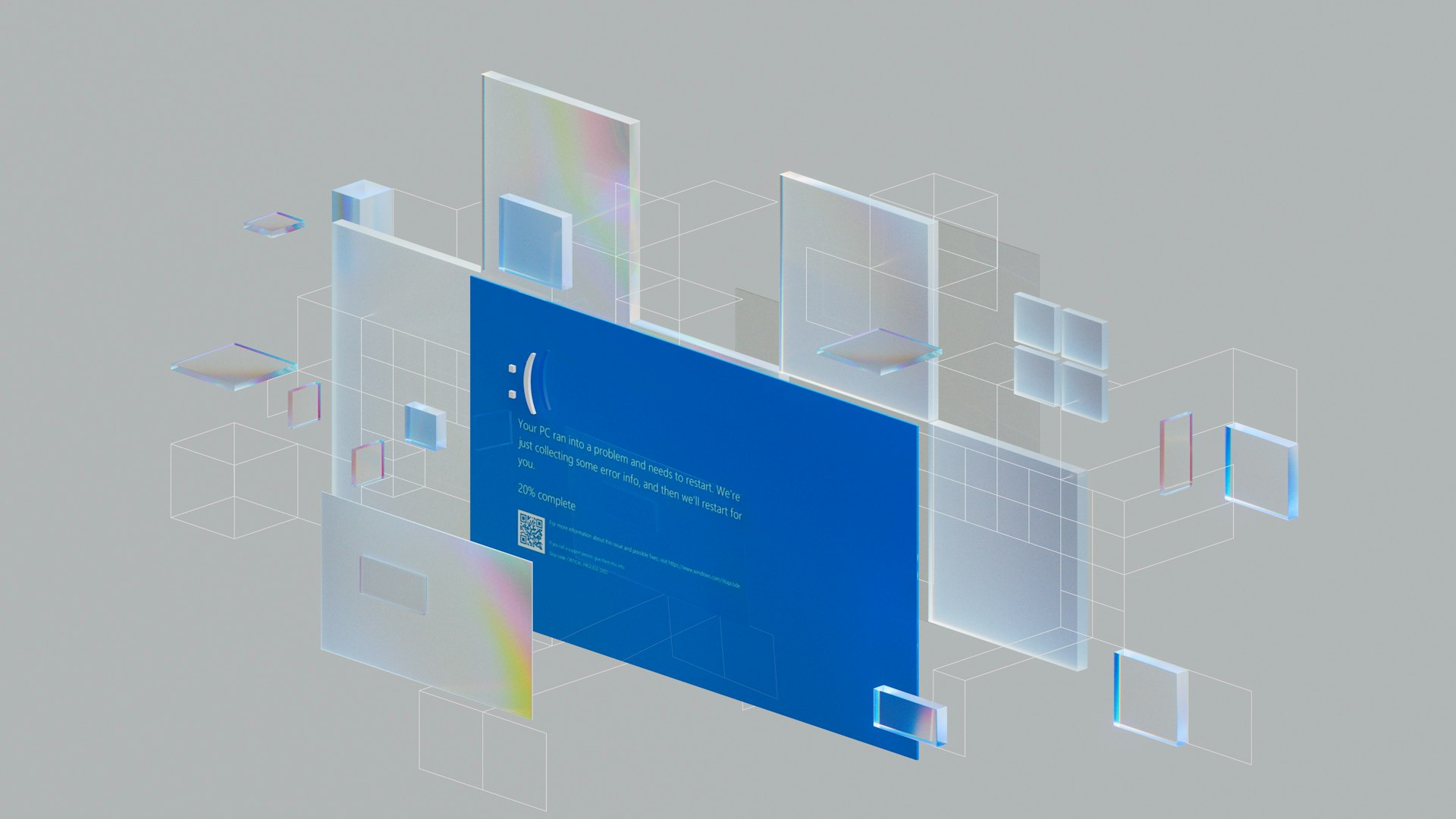 Evita pérdidas por errores críticos con soporte técnico profesional Pantalla azul de error en un entorno digital abstracto, simbolizando fallas técnicas y necesidad de soporte en TI.